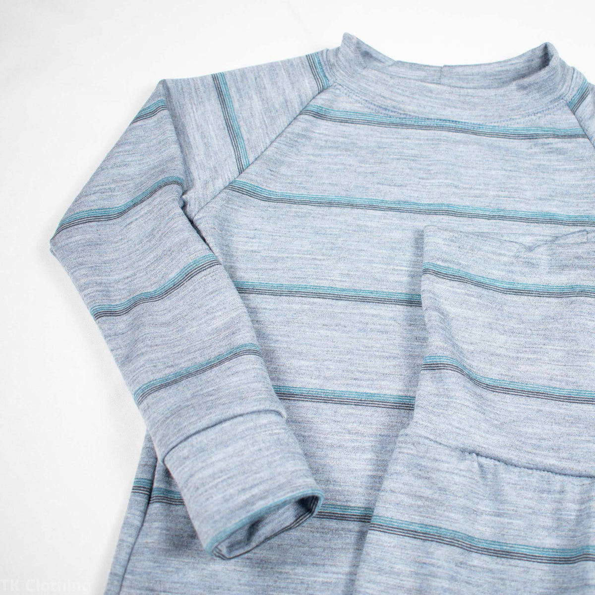 Light blue striped long sleeve shirt, handmade TK Clothing Inc, adventure ready apparel
