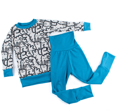 Kids' blue adventure clothing set with animal print sweatshirt and matching pants from TK Clothing